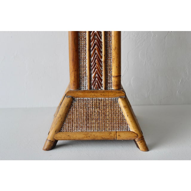 Tan Vintage Bamboo Rattan Pedestal Column Plant Stand For Sale - Image 8 of 14