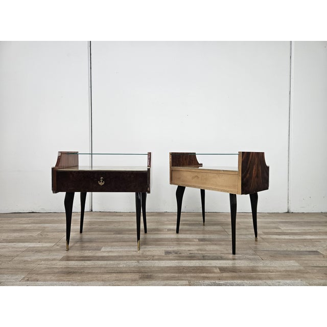 Mid-Century Modern Mid-Century Mahogany Nightstands with Double Glass Tops, 1960, Set of 2 For Sale - Image 3 of 18