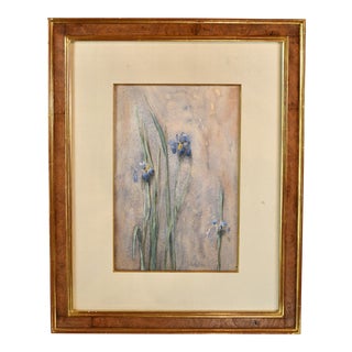 Original Vintage Thomas Daly Iris Flower Watercolor Painting For Sale