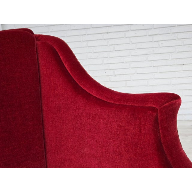 Wood Danish 2-Seater Sofa in Red Velour with Ash Legs, 1970s For Sale - Image 7 of 18