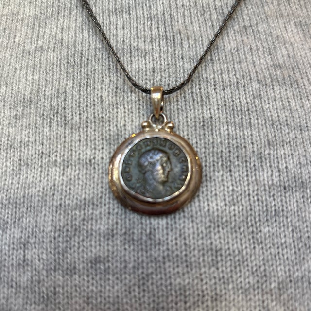 Antique Roman Coin Pendant W Smooth Silver Bezel Setting For Sale In Atlanta - Image 6 of 11