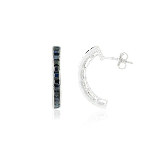 Art Deco Modernist Blue Sapphire Earrings in 925 Sterling Silver for Mom's Gift- 2 Pieces For Sale - Image 3 of 10