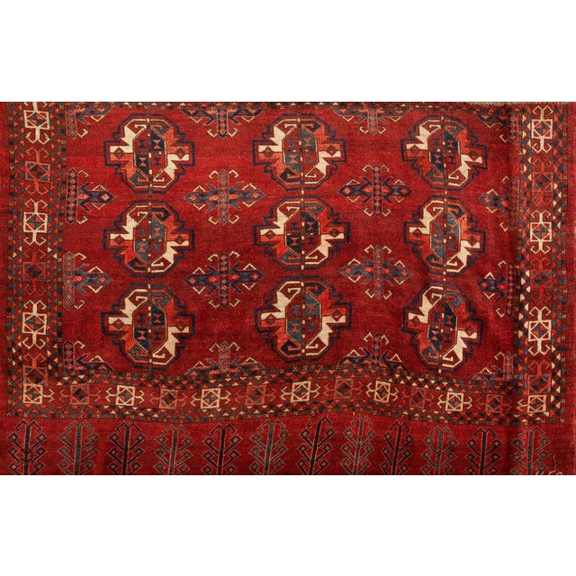 Late 19th Century 1880s Red Geometric Antique Turkman Ersari Beshir Rug 3'2" X 4'11" Handknotted Wool Carpet For Sale - Image 5 of 18