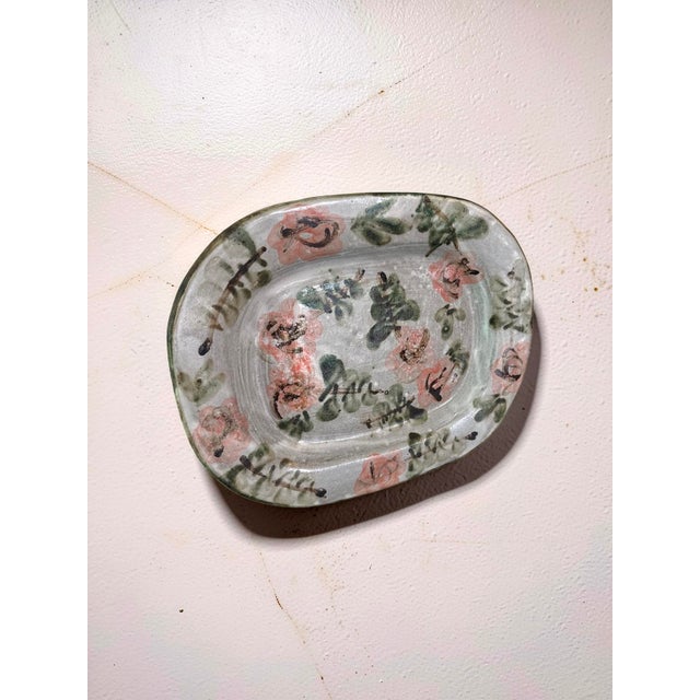 Exquisite large French mid-century studio pottery wall platter created by the renowned Vallauris ceramist Thiry. Hand-...
