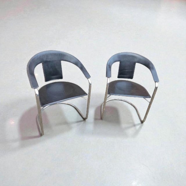 Black Saddle Leather Dining Chairs by A. Rizzatto for Lo Studio, Italy, 1980, Set of 2 For Sale - Image 12 of 12