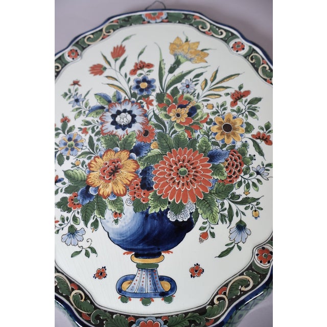 1970s 1974 Royal Delft Hand-Painted Polychrome Floral Wall Plaque For Sale - Image 5 of 8