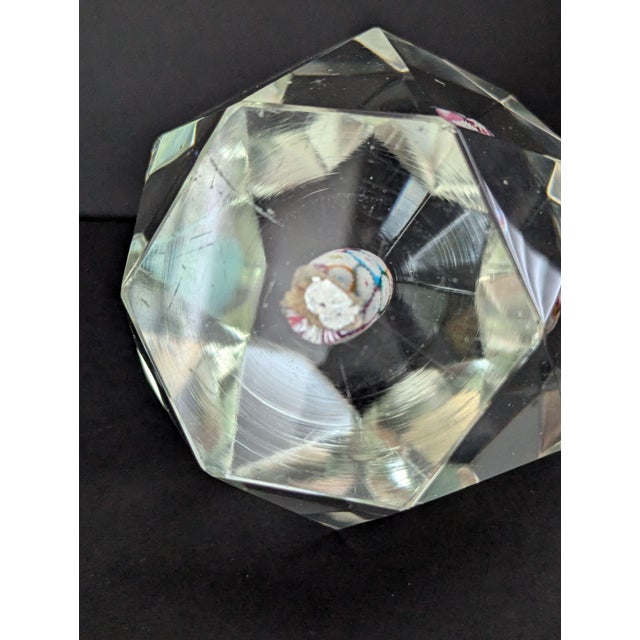 Mid 20th Century Vintage Fratelli Toso Style Faceted Murano Style Glass Paperweight With Millefiori Core For Sale - Image 5 of 7