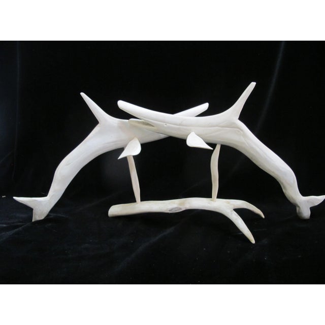 Mid 20th Century Canadian Inuit Caribou Antler Bone Carving of 2 Whales on Base For Sale - Image 5 of 7