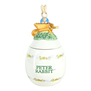 Vintage Beatrix Potter Teleflora Peter Rabbit Easter Egg Cookie Candy Jar For Sale