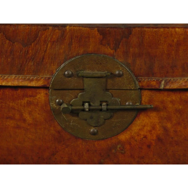 Early 20th Century Vintage Chinese Leather Trunk on Stand For Sale In Boston - Image 6 of 10