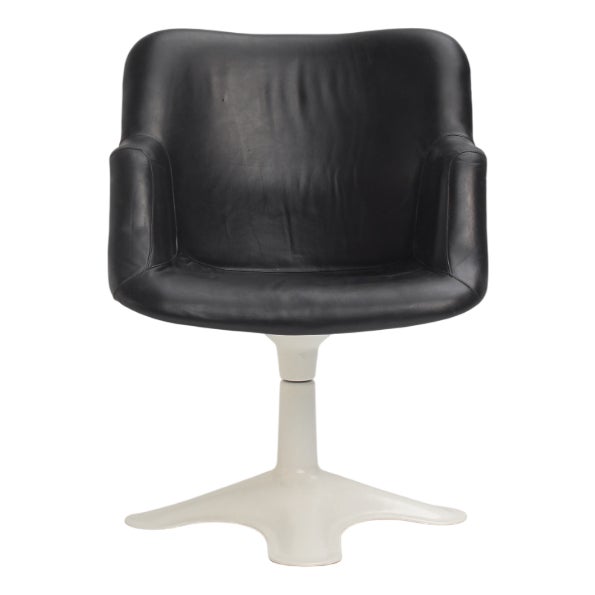 Junior Chair in Black Leather attributed to Yrjö Kukkapuro, 1970s For Sale