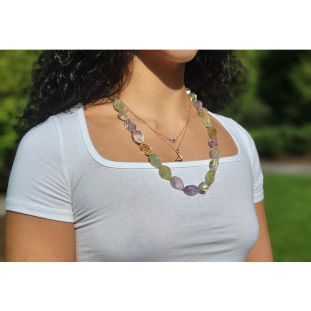 2020s Art Deco Beaded Necklace With Prehnite, Citrine, and Amethyst, 25" For Sale - Image 5 of 10