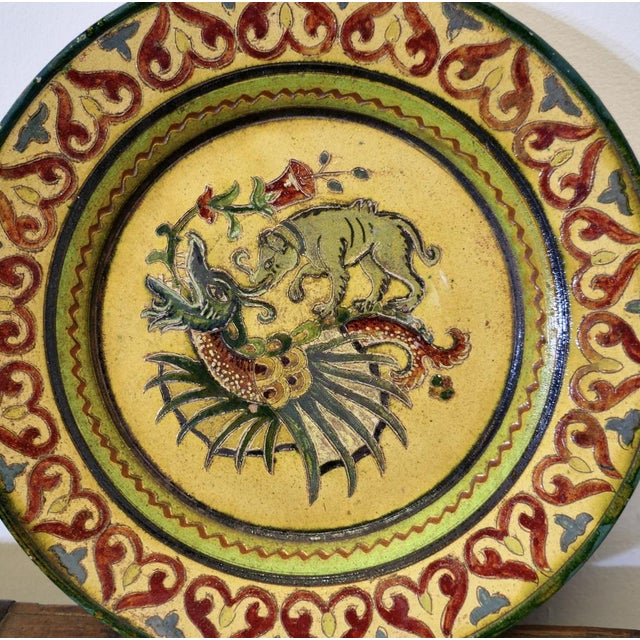 Italian Plate with Dragon and Bear, 1950s For Sale - Image 3 of 6