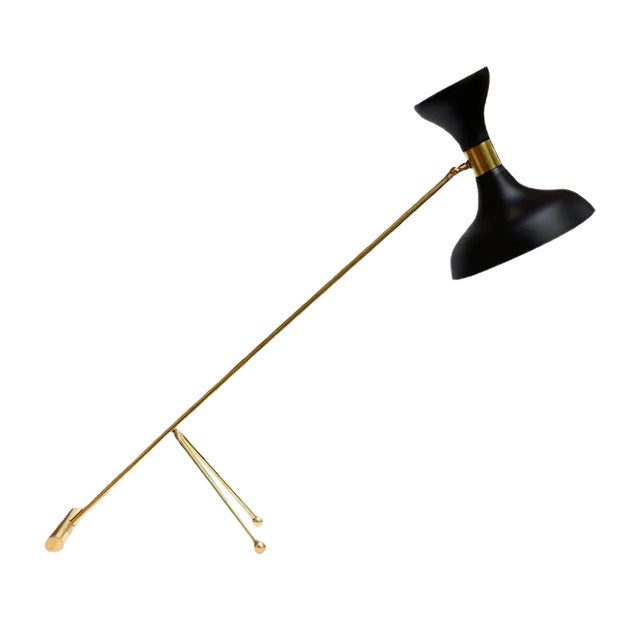 Desk Lamp with Black Enamelled Metal Shade in the Style of Stilnovo For Sale