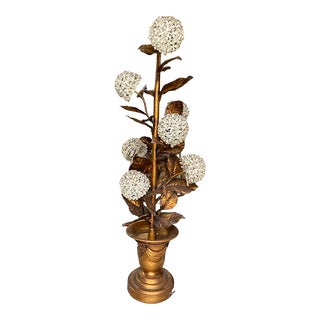 Vintage Large 1940's Italian Gilt Tole Hydrangea Floor Lamp For Sale