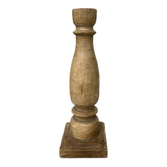 Vintage Reclaimed Wooden Candlestick For Sale