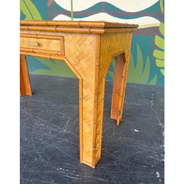 Wood Herringbone Bamboo Writing Desk For Sale - Image 7 of 13