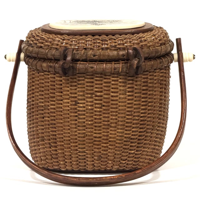 Wood Vintage Farnum Nantucket Basket With Boca Grande Lighthouse For Sale - Image 7 of 16