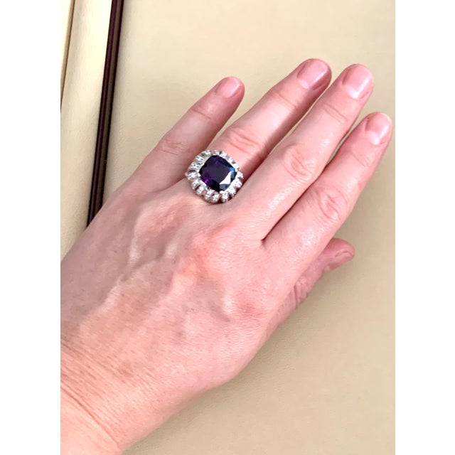 6.5 Carat Amethyst and 1.5 Carat Diamond Ring 18 Karat White Gold, 1970s This ring has a 6.5 carat of high quality i mean...