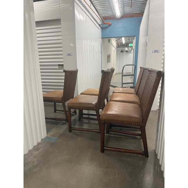Brown Henredon Acquisitions Woven Leather Strap Dining Chairs Set of 6 For Sale - Image 8 of 12