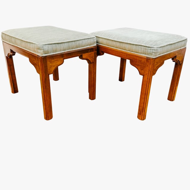 This pair of vintage ottomans from Ethan Allen’s "Traditional Classics" collection is the perfect marriage between 18th-...