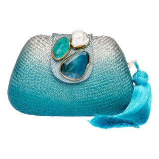 Rafe Tamu Bean Clutch in Teal with Stones For Sale