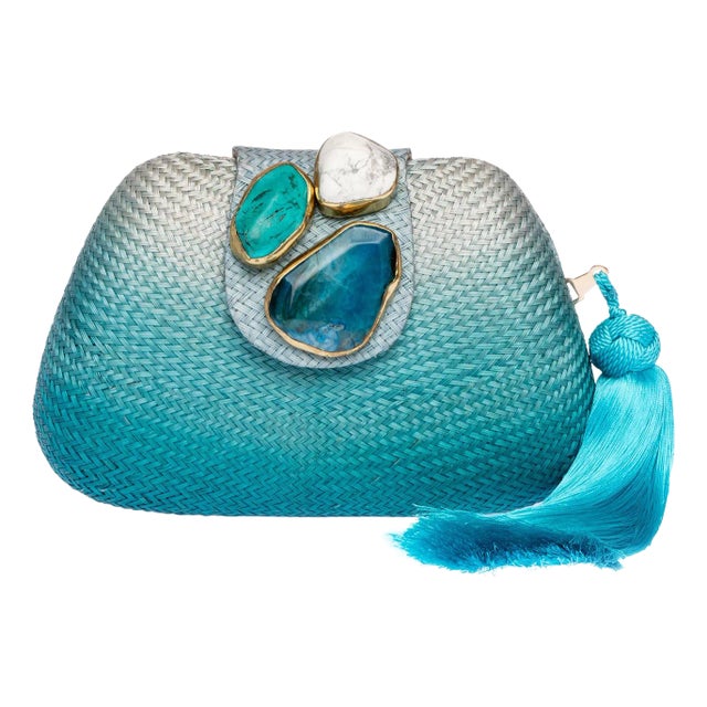 Rafe Tamu Bean Clutch in Teal with Stones For Sale