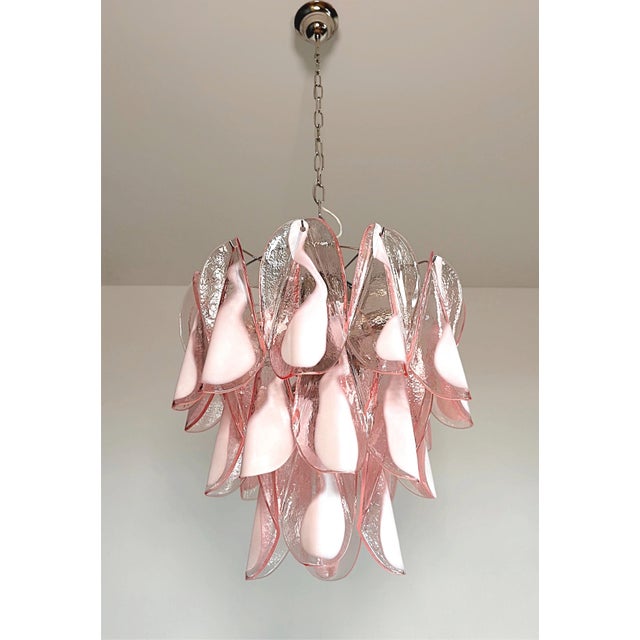 Italian Vintage Pink Murano Glass Lattimo Rondini Chandelier, 1990s For Sale - Image 9 of 17