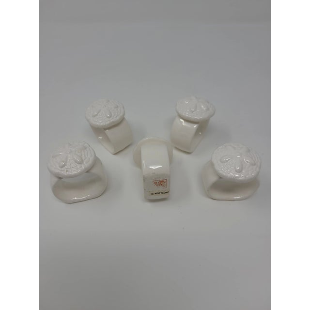 1980s Sand Dollar White Ceramic Napkin Rings - Set of 5 For Sale - Image 5 of 8