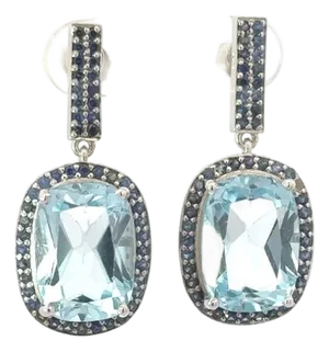 Contemporary Blue Topaz & Sapphire Dangle Drop Earrings A Pair by Caratandher