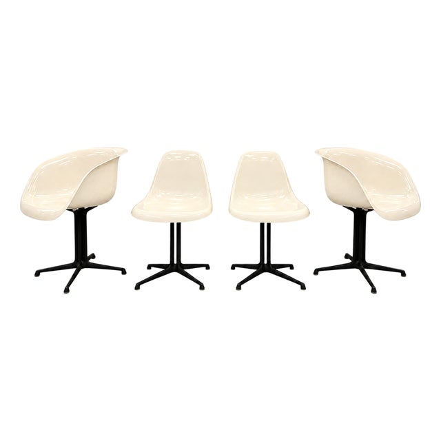 Mid Century Eames for Herman Miller “La Fonda” Parchment Fiberglass Arm & Side Chairs - Set of 4 For Sale
