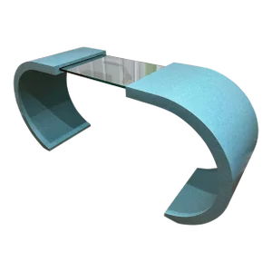 1980 Teal Blue Formica Glass Console Table, in Karl Springer Style