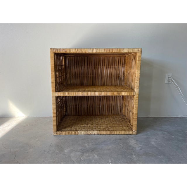 Vintage Bielecky Brothers style wrapped rattan / wicker three- tier nightstand or shelf. This boho chic piece is ideal for...