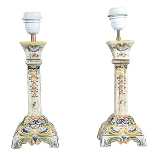 French Rouen Faience Table Lamps, 1890s, Set of 2 For Sale