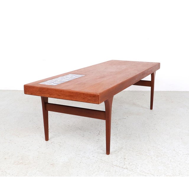 Wood Vintage Teak Coffee Table with Blue Tiles by Johannes Andersen for CFC Silkeborg, 1960s For Sale - Image 7 of 14
