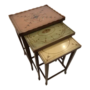 Vintage Hand Painted Nesting Tables in Pastel Colors -Set of 3