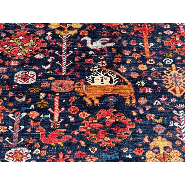 2000 - 2009 Shabby Chic Persian Navy/Orange Kafkaz Rug 8'2 X 10'0 For Sale - Image 5 of 10