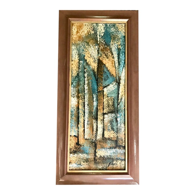 Original Signed 1950s Mid Century Abstract Expressionist Painting, Framed For Sale