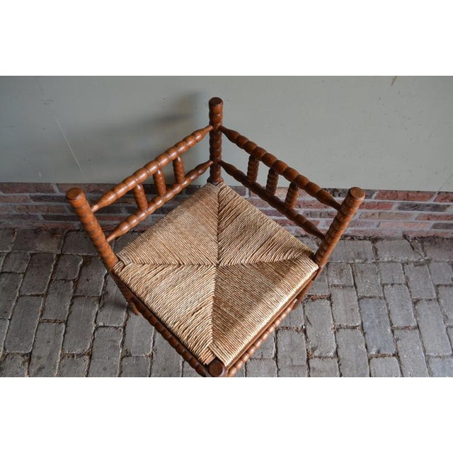Antique Dutch Oak Corner Chair with Rush Seat, 1920s For Sale - Image 3 of 7