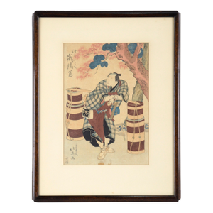 Actor Arashi Rikan II as Aburaya Yohei - Figurative Woodblock Print on Paper by Shunbaisai Hokuei