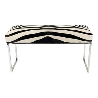 Contemporary Stencil Zebra Cowhide Bench For Sale