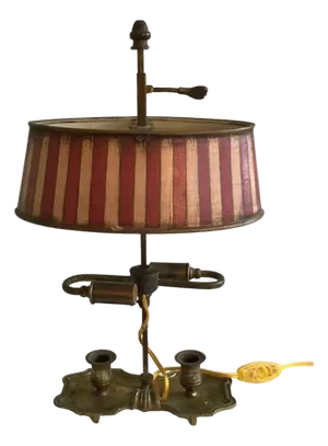 1970s Brass and Painted Tole Bouillotte Table Lamp