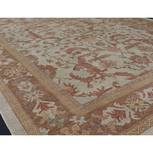 Large Turkish Oushak Rug With Silver, Brown, Soft Red, Yellow 13' X 19'6 For Sale - Image 9 of 13