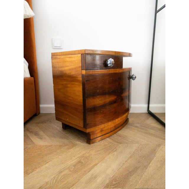 1930s Art Deco Walnut Bedside Table, Poland, 1930s For Sale - Image 5 of 12
