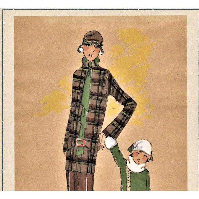 Art Deco Original French Art Deco 1920s Fashion Pochoir Print-Mother,Child, Dog For Sale - Image 3 of 5