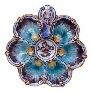 French Faience Oyster Plate Saint Clement, Circa 1890 For Sale