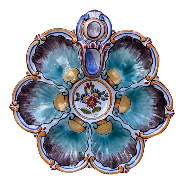 French Faience Oyster Plate Saint Clement, Circa 1890 For Sale