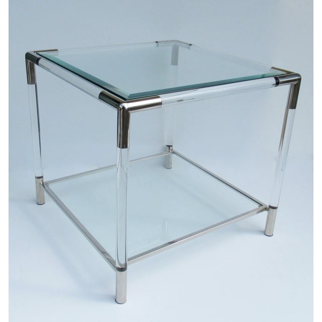 Vintage circa, 1970s, Mid-Century Modern, Charles Hollis Jones, tubular Lucite end/side table with polished nickel and...