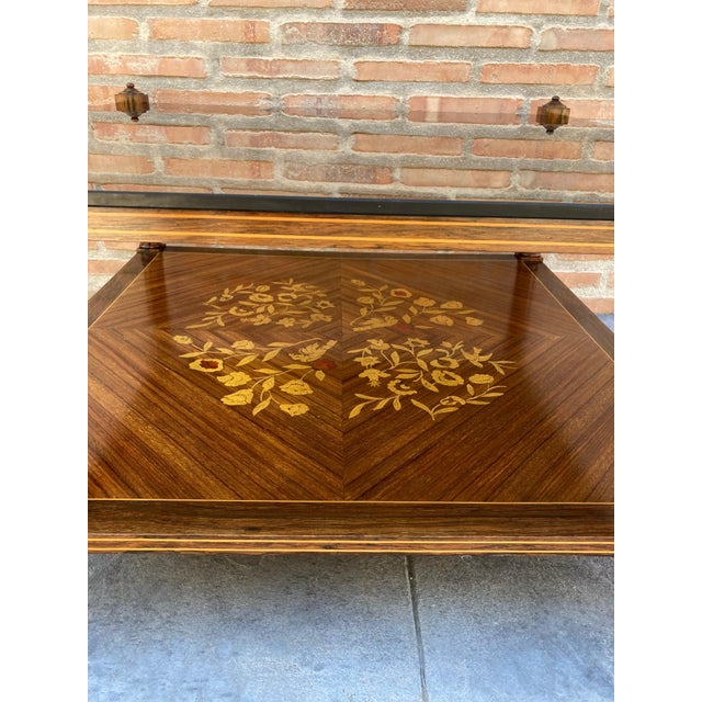 Mid Century Walnut Marquetry and Glass Side Table, Circa 1960 For Sale - Image 4 of 18