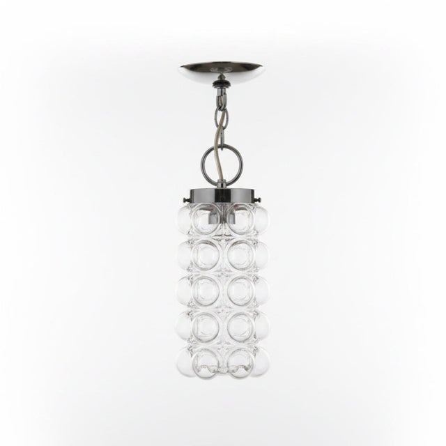 Vintage 1970s bubble glass cylinder pendant light manufactured by Light Craft of California (Los Angeles). Heavily...